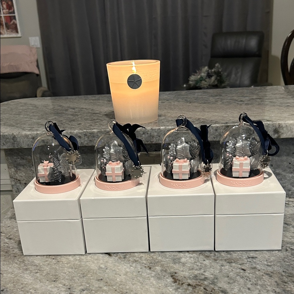 Retired 2019 Pandora Christmas glass globe ornaments.